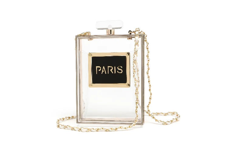 Women's  Perfume Bottle Clutch Bag  - Leather Chain Crossbody Acrylic Small Square Handbag