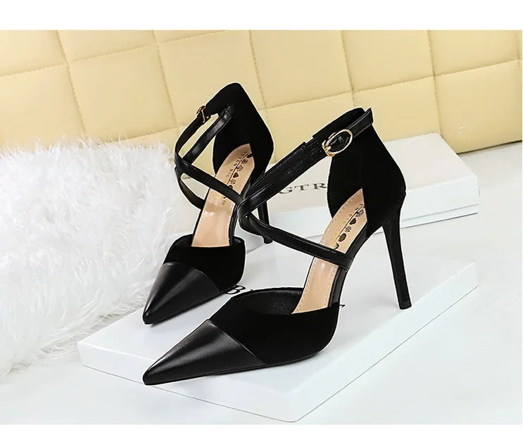 Women's 9 Cm Heels Hollow Cross Strap Heeled  Stilettos