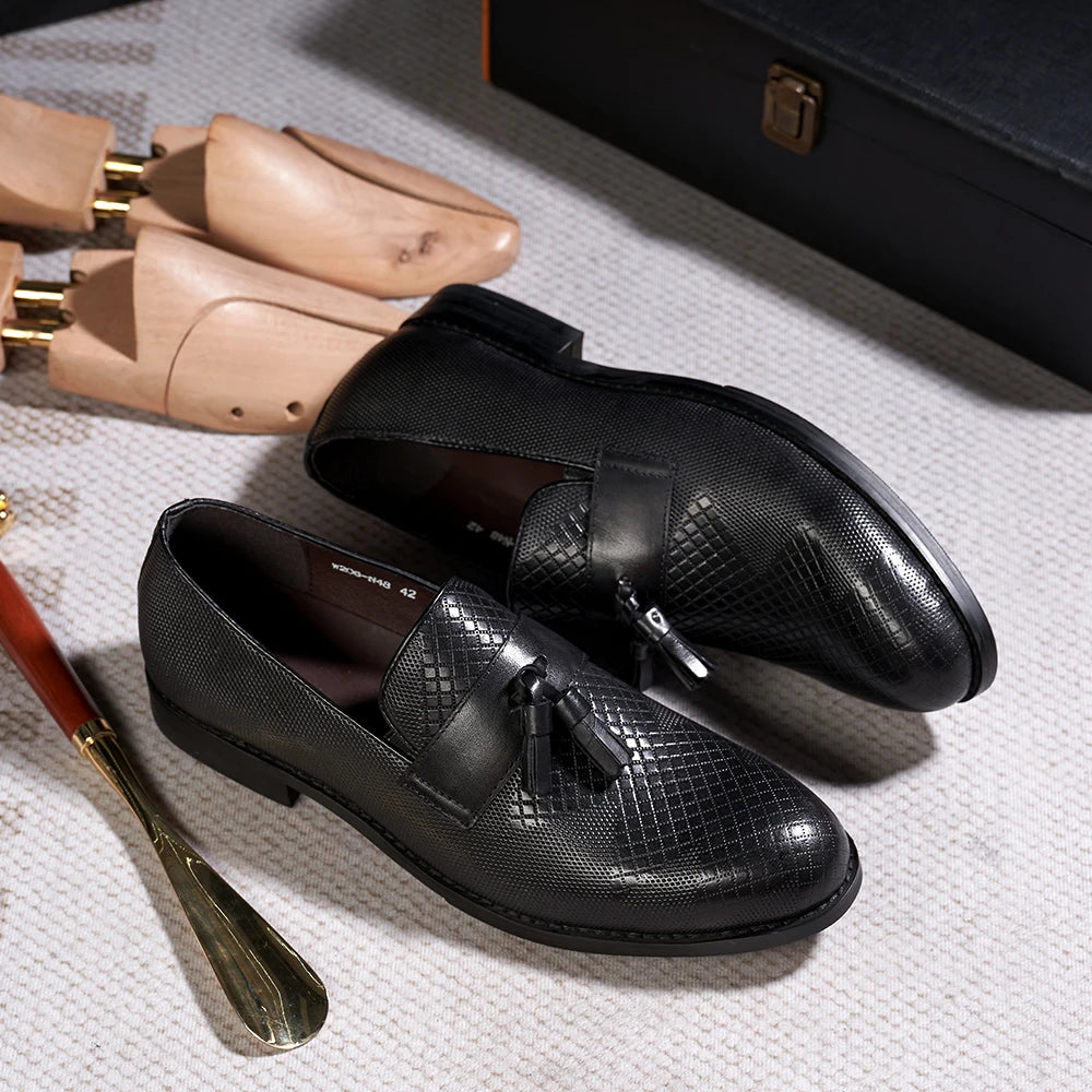 Men's Tassel Genuine Leather Slip on Daily Casual  Handmade Office Wedding Loafer Shoes