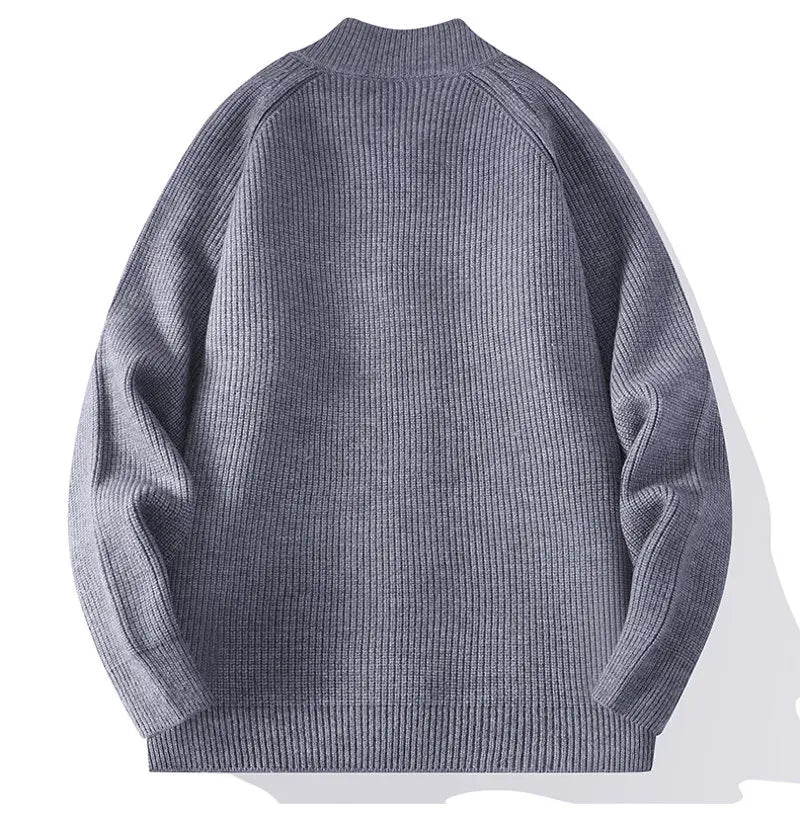 Men's Autumn Winter O-Neck Cardigan - Solid Colour Knit Sweater Coat