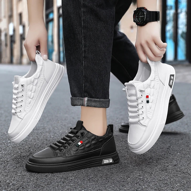 Men's Casual Shoes PU Leather Skateboard Sneakers Breathable Tennis Sports Trainers Sneakers