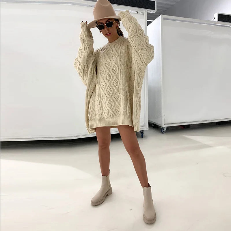 Women's Twist Knitted Sweaters - Oversized Pullover Casual Long Sleeve Sweater Top