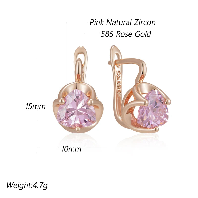 Women's 585 Rose Gold Kinel Pink Natural Zircon Earrings