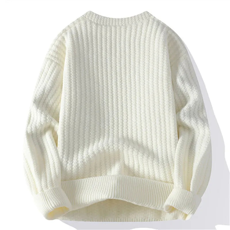 Autumn Winter V-Neck Knitted Sweater - Solid Colour Breathable Pullover