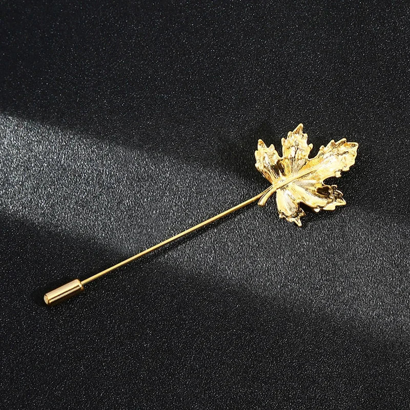 Vintage Metal Leaf Flower Brooch - Gold Tone Lapel Pin for Women & Men