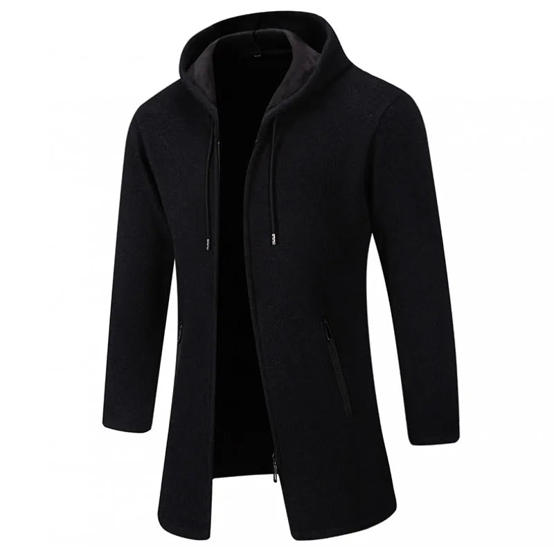 Winter Fleece Long Cardigan - Hooded Knit Sweater Coat