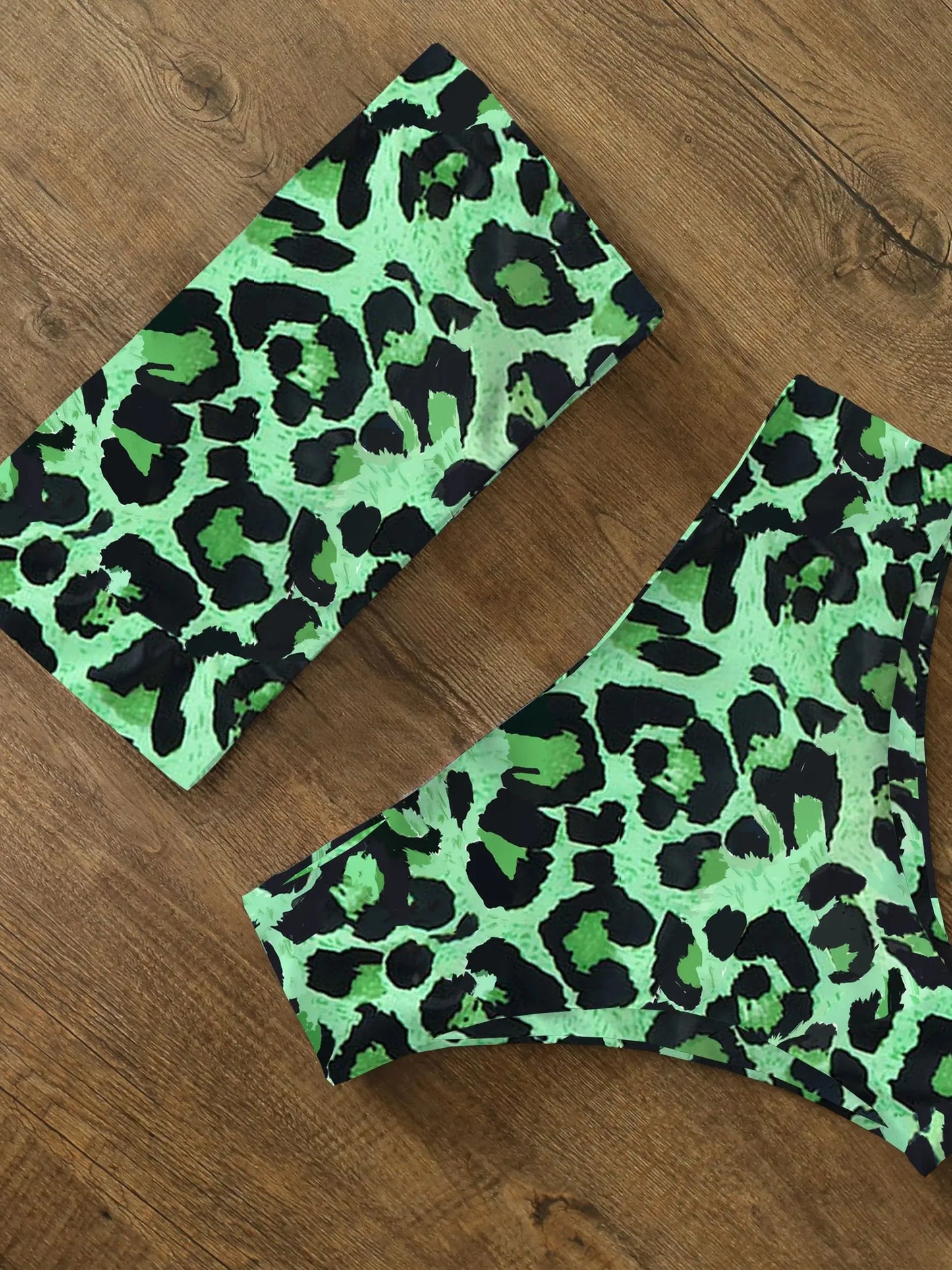 High Waist Bikini Set - Cross Back Bandeau Swimsuit with Print