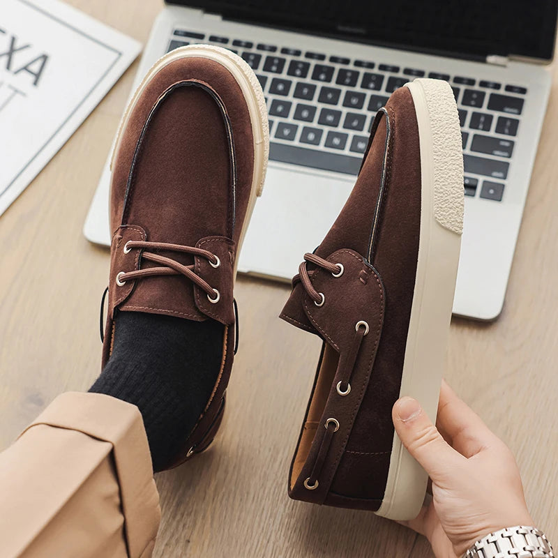 Slip-On Leather Sneakers - Men's Breathable Skateboard & Tennis Loafers