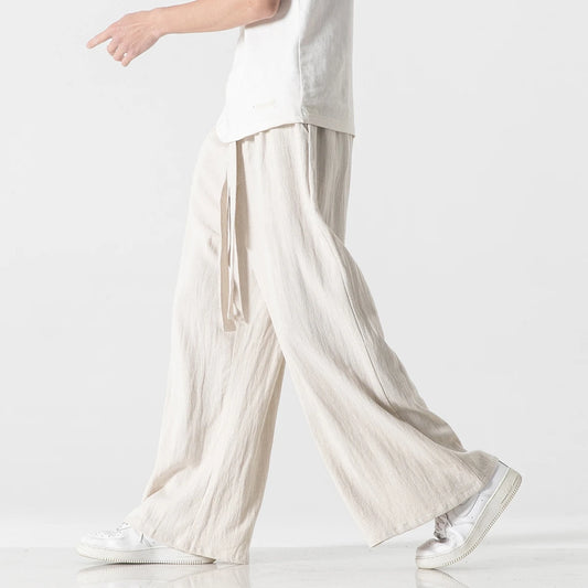 Men's Cotton Linen Harem Wide Leg Pants Trousers