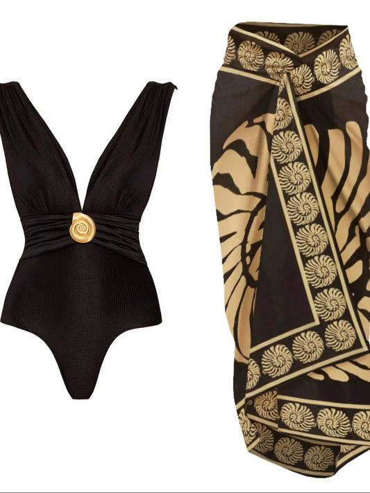Women's Two Piece Set Skirt Set V Neck Cut Out Sleeveless Slimming Bustier Skirt Beach Skirt