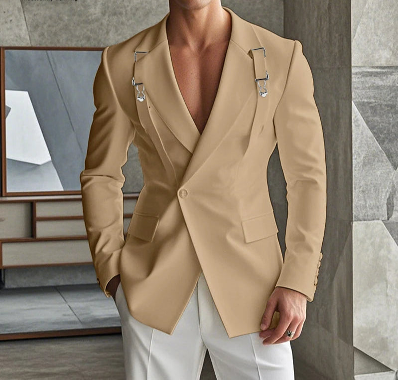Men's Deconstruct Metal Buckle Long Sleeved Blazer