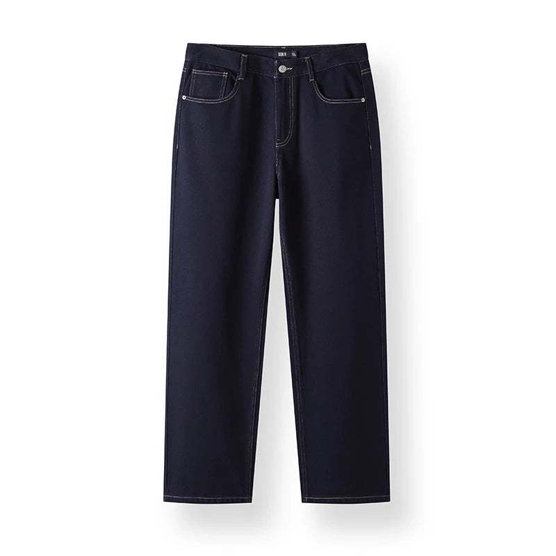 Vintage Washed Whiskered Loose Fit Straight Leg Jeans - Men's Classic Casual Denim