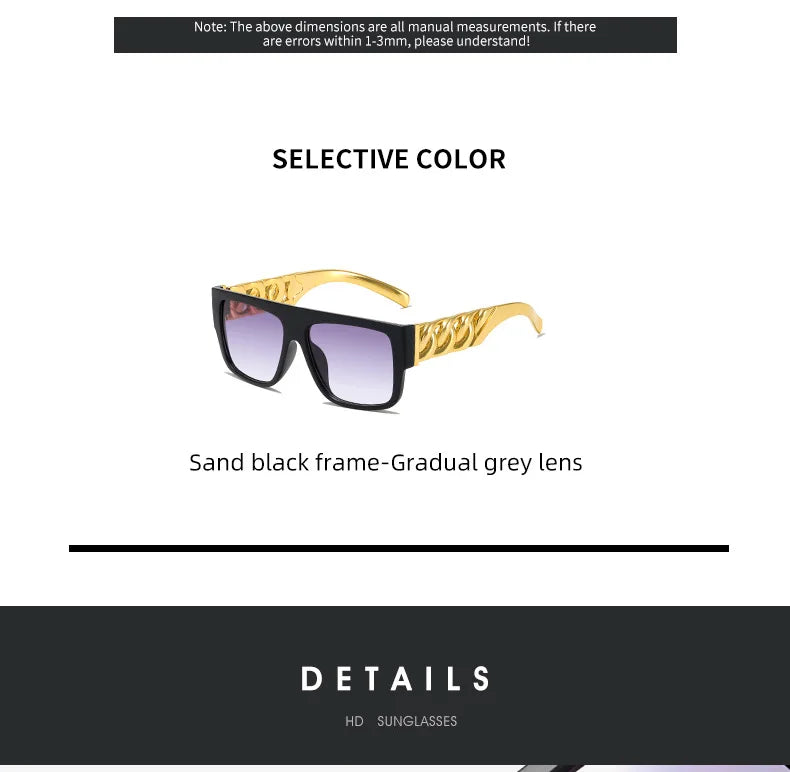 Hip Hop Punk Sunglasses - Gold Chain Necklace Eyewear with UV400