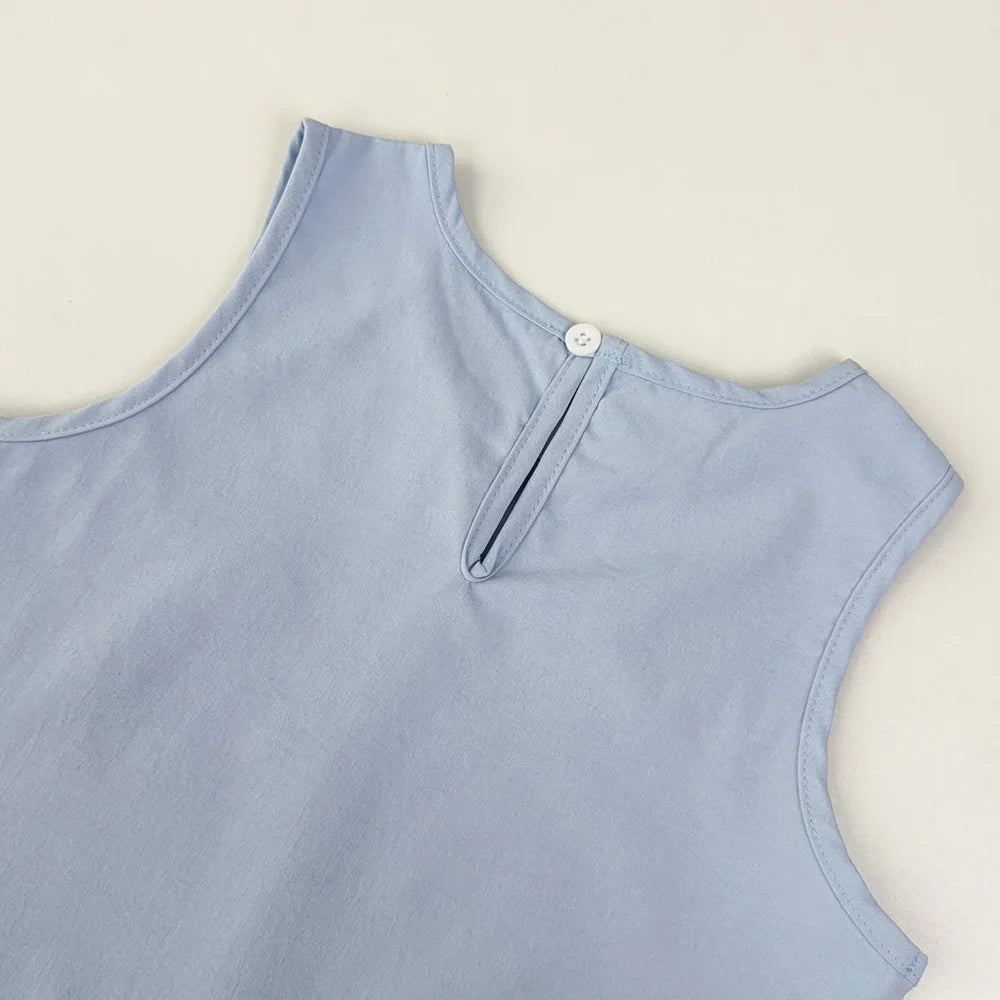 Girl's Summer Casual Round Neck Bow Sleeveless Princess Dress