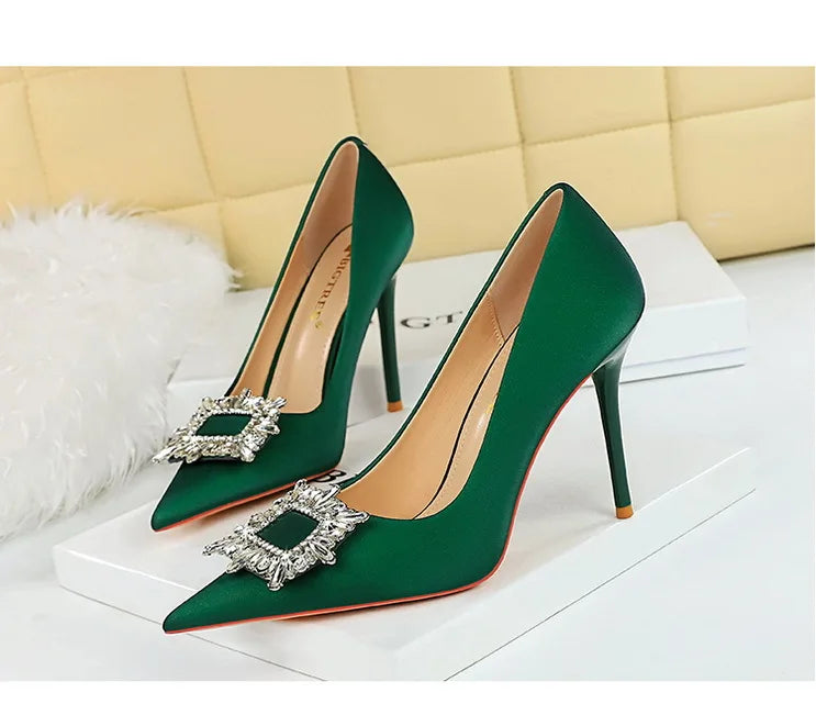 Women's Metal Rhinestone High Heels Silks Satins  Stilettos