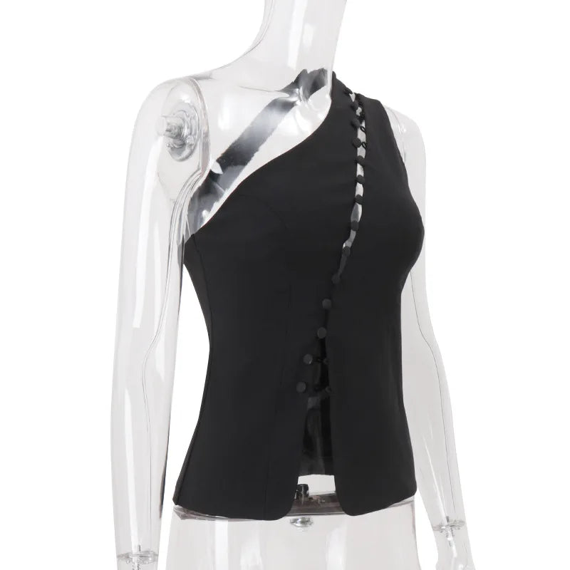 Women's Elegant Asymmetrical Top with Hook and Eye - Cut Out Backless Split Vest