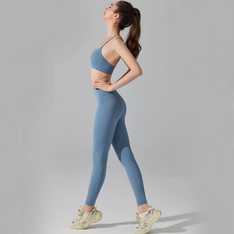 Women's Two Pieces Fitness Yoga Set Buttery Soft Gym Suit Breathable Quick Running Workout Sportswear