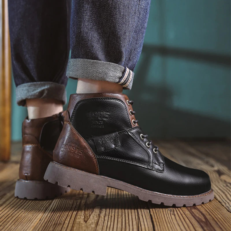 Men's Autumn Platform Boots - High-Top Lace-Up Ankle Sneakers