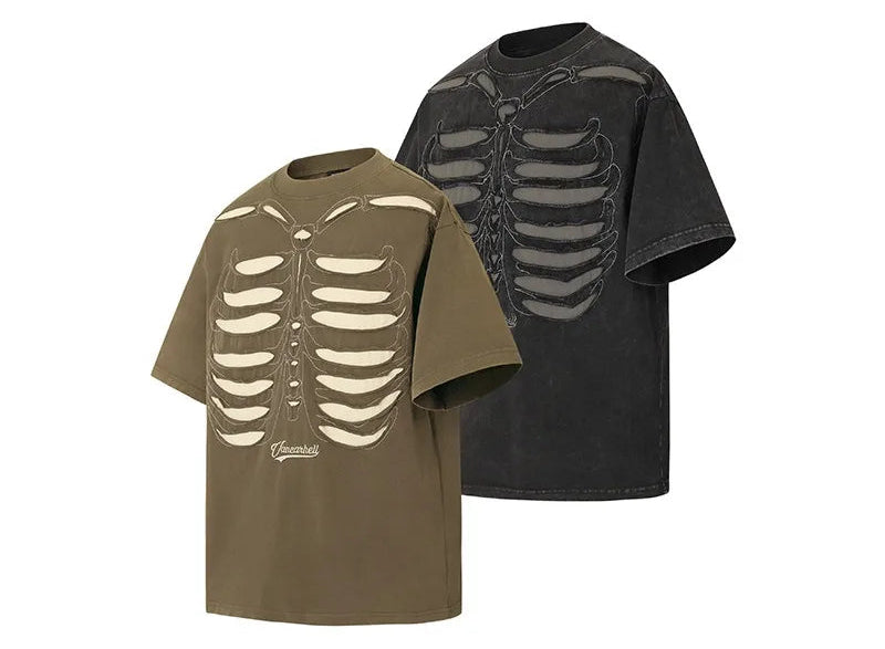 Men's Washed Vintage Cotton T-Shirt - Skull Embroidery