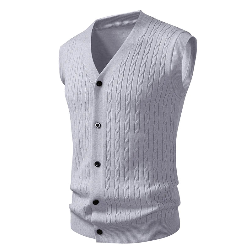Men's V-Neck Knit Vest Cardigan - Slim Fit Single Breasted Sleeveless Waistcoat for Autumn