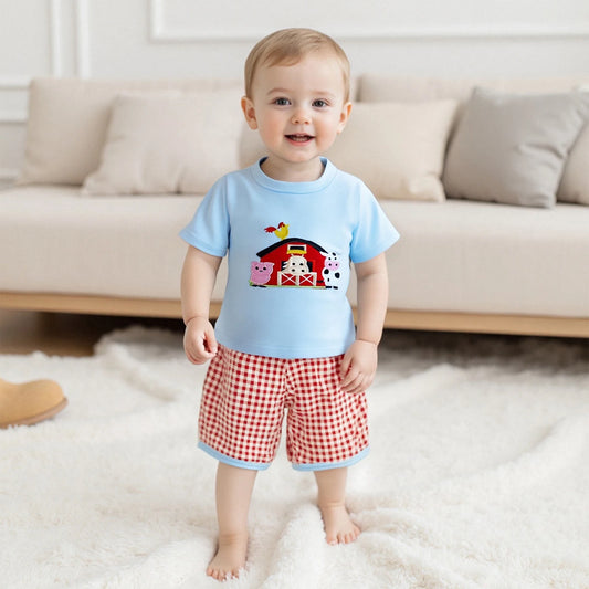 Infant Baby Boys Summer Outfit Set - Farm Animal Embroidery T-Shirt & Shorts (0-3Y)