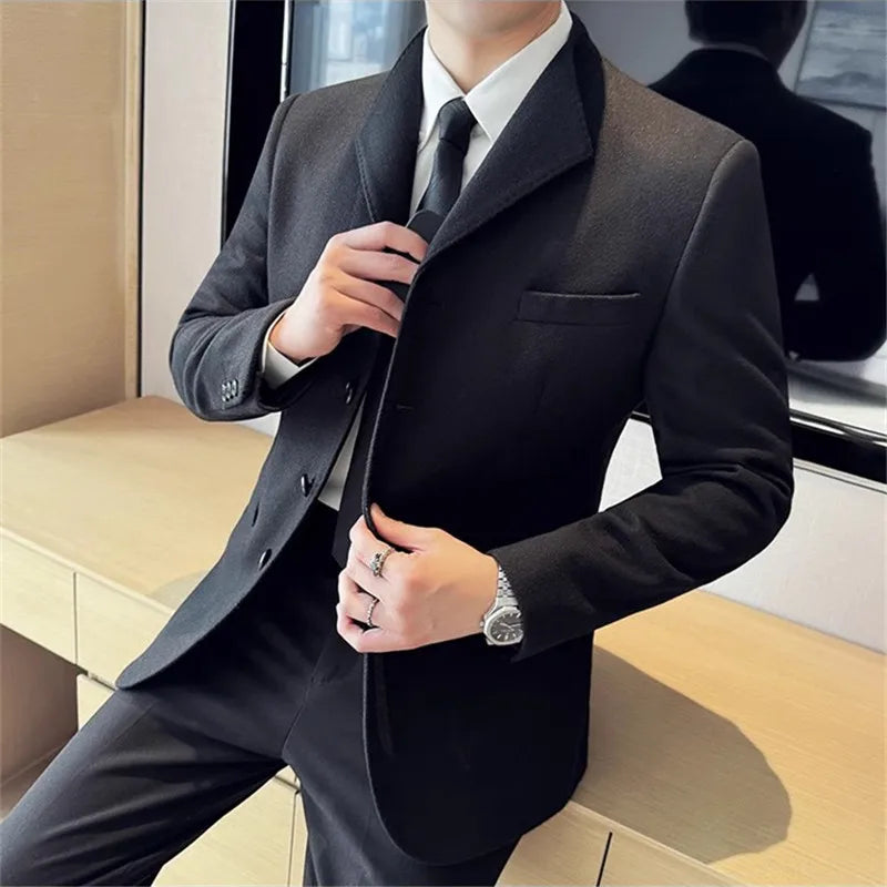 Men's Thick Woollen Turn Down Collar Blazer