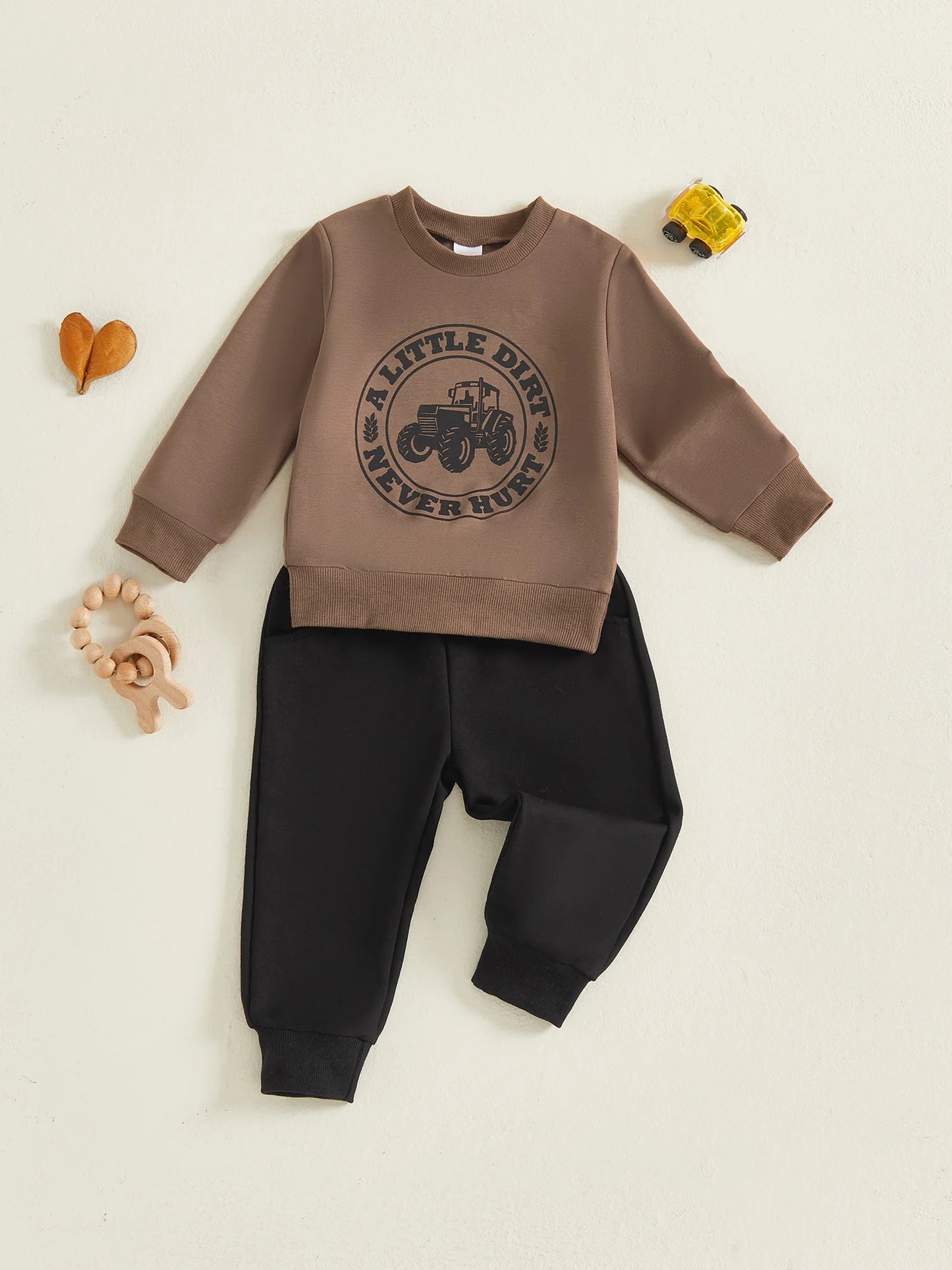 Baby Boys Autumn Winter Clothes Set - Long Sleeve Letters Printed Pullover Sweatshirt & Solid Color Pants