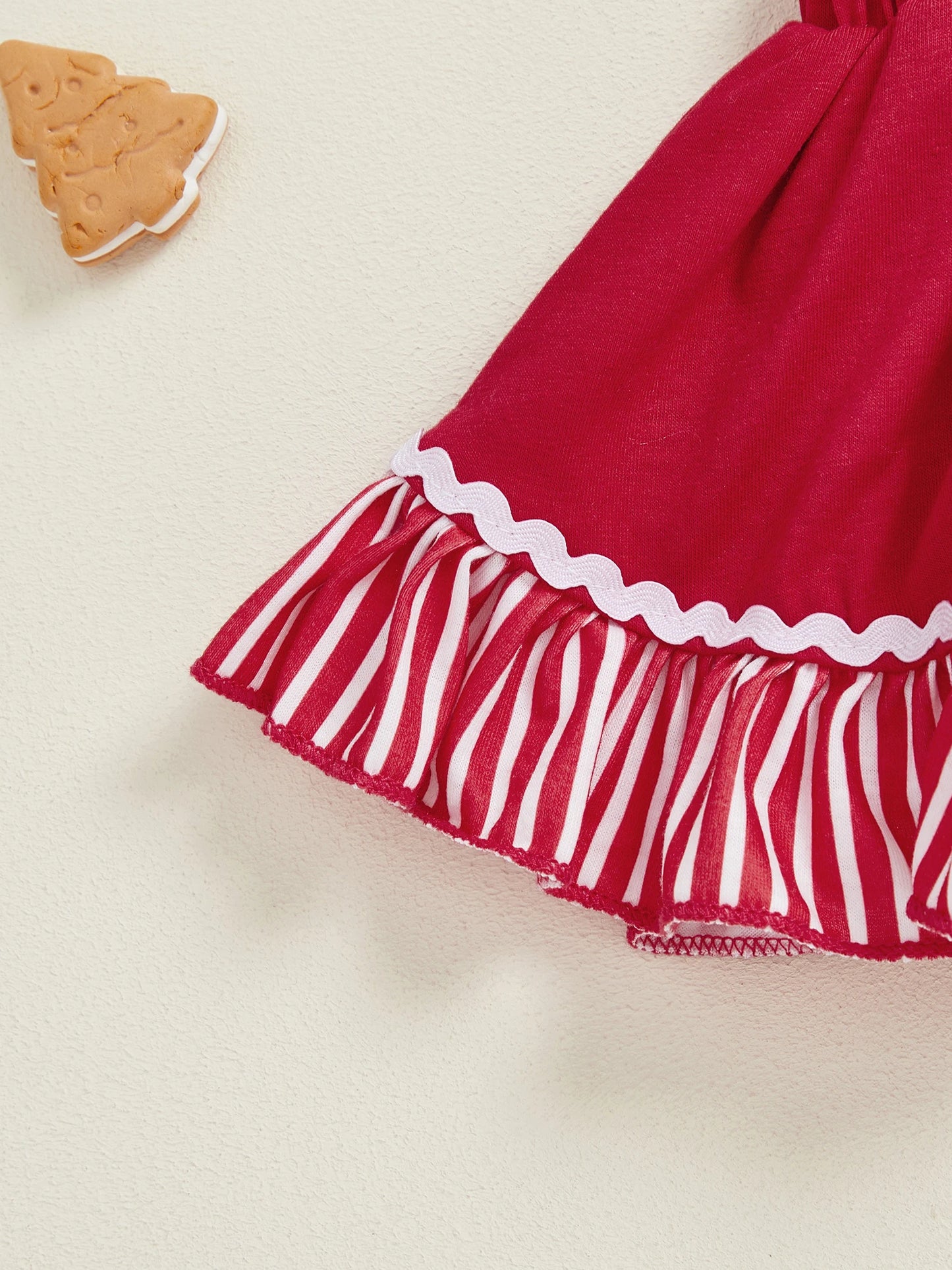 Baby Girls Christmas Romper Dress - Gingerbread Man Flying Sleeve Jumpsuit with Bow Headband (0-18M)