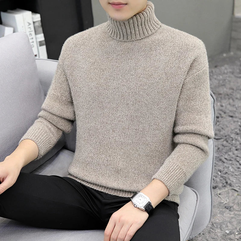 Autumn Winter Turtleneck Sweater - Solid Colour Warm Knit Pullover