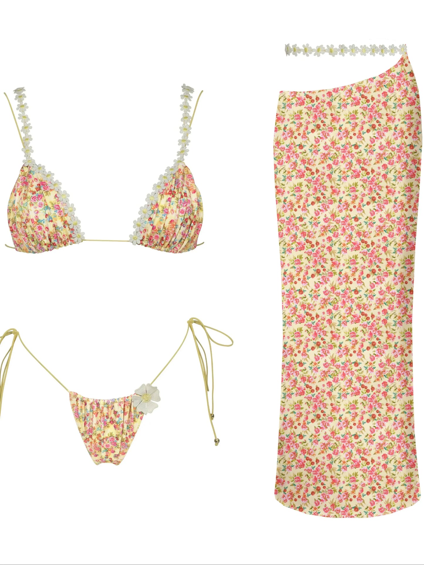 Women's Two-Piece Beach Set - High Waist A-Line Skirt & Bandage Top