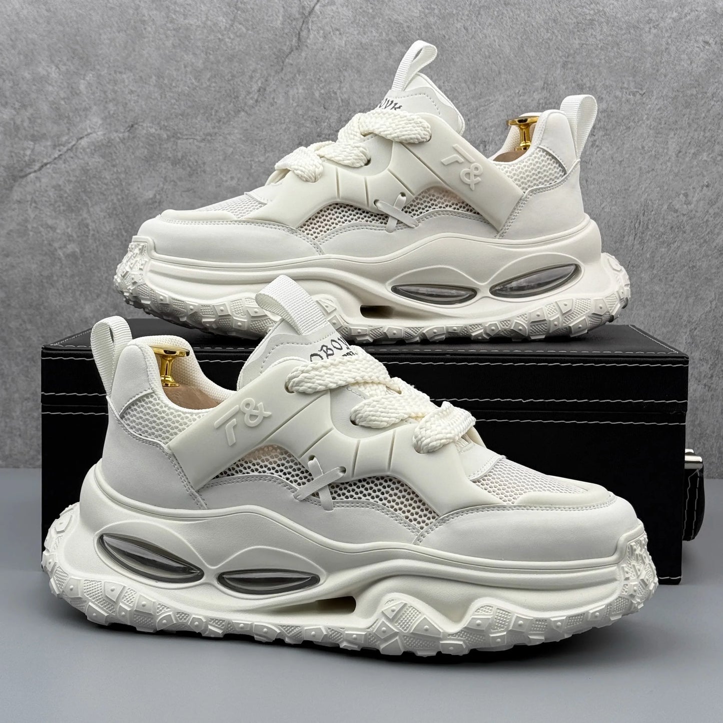 Men's Platform Sneakers - Breathable Lace-Up Tennis Sports Shoes