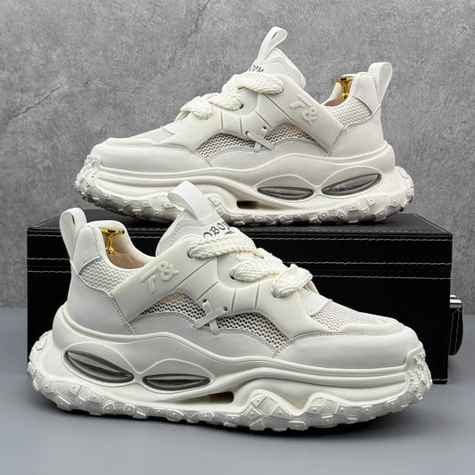 Men's Platform Sneakers - Breathable Lace-Up Tennis Sports Shoes