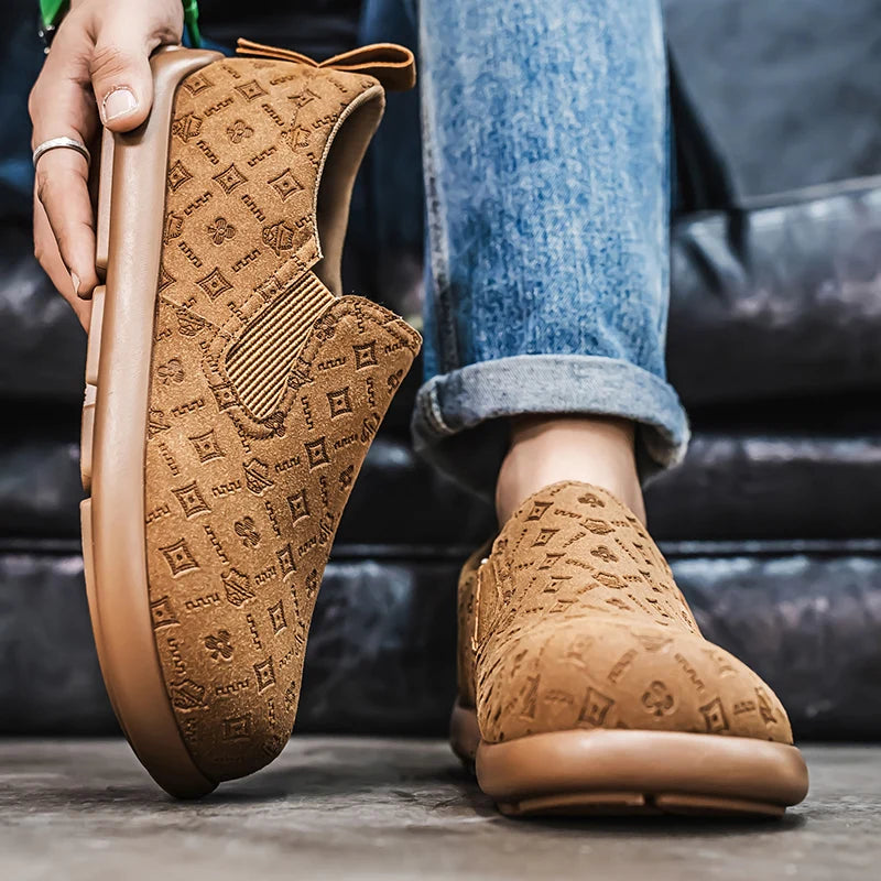 Men's Print Loafers Slip-on Suede Leather Flat Shoes