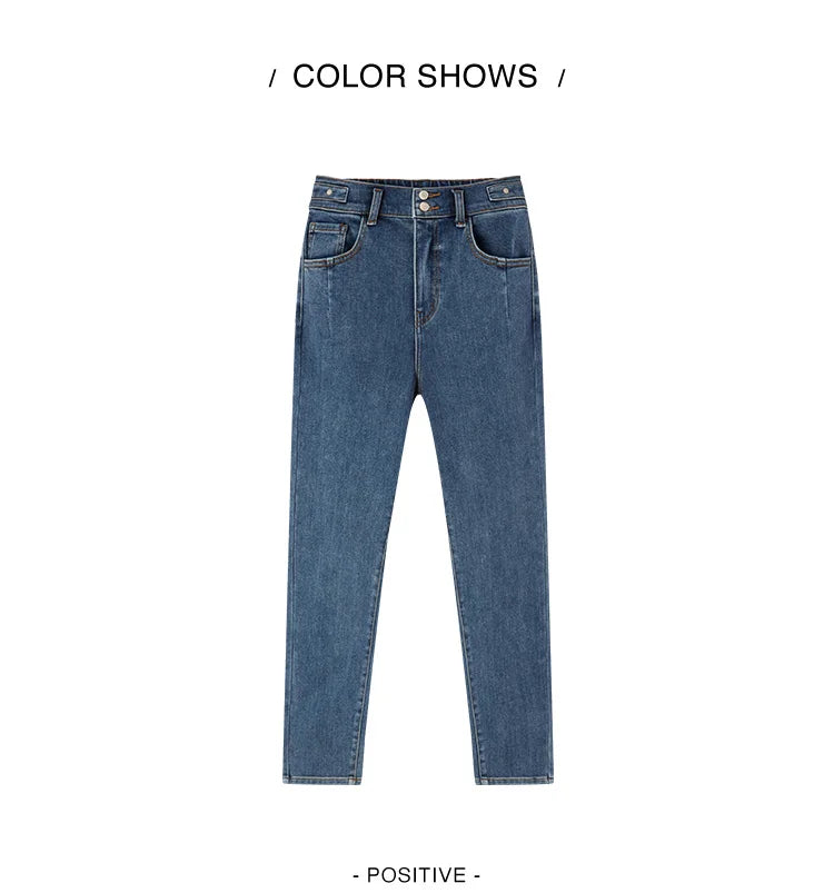Women's Slim Fit Brushed Jeans - Tapered Winter Denim for Daily Wear