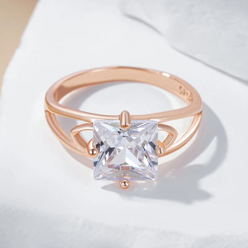 Simple Square Zircon Wedding Ring - Rose Gold Bridal Jewelry