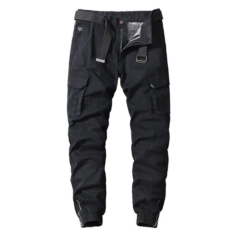 Men's 100% Cotton Cargo Pants - Multi-Pocket Military Style Casual Trousers