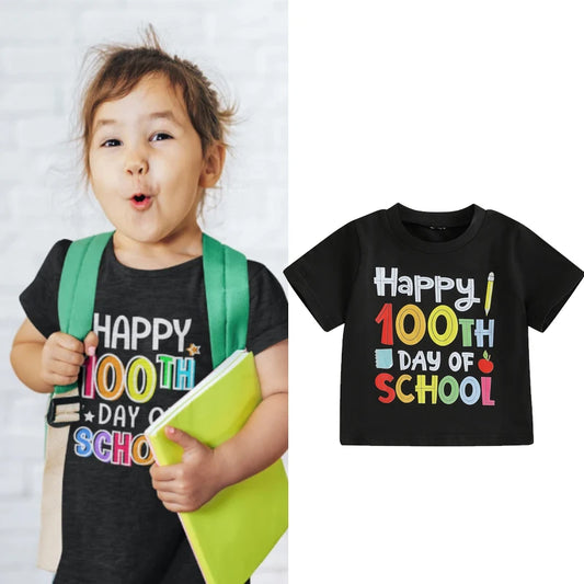 4-6Y Kids Boys Girls Summer Casual Letter Print Short Sleeve Round Neck School T-Shirt