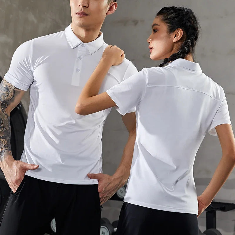 Men's Summer Casual Stretch Gym Muscle Fit Shirt Sports  Quick Dry Ice Silk Short Sleeve Golf Polo Lapel T-Shirt