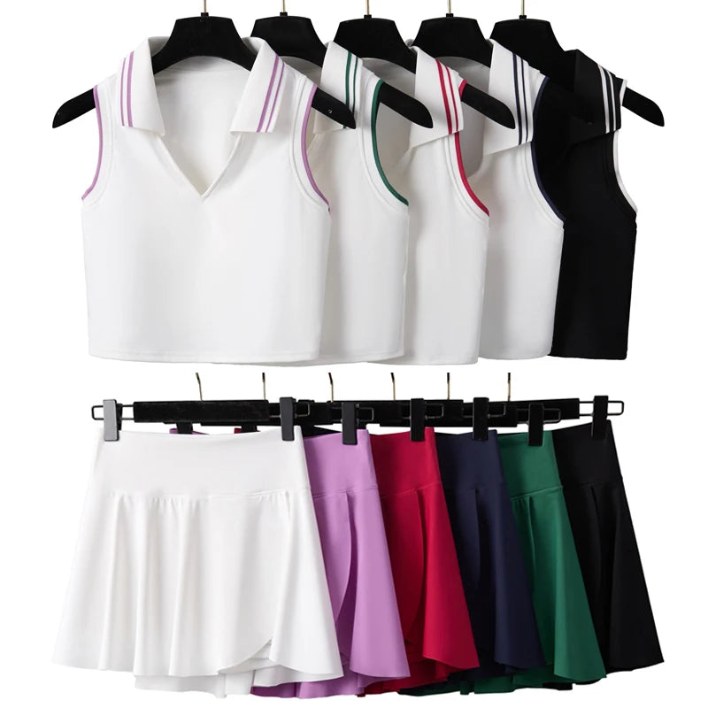 Women's Two-Piece Fitness Set with Pocket Tennis Skirt - Complete Workout Outfit