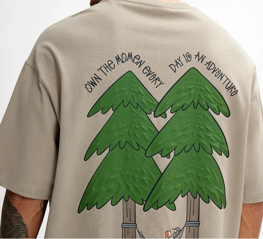 Unisex 265G Pine Tree Puff Print Heavyweight oversize Casual Pure Cotton Short Sleeve T-Shirt