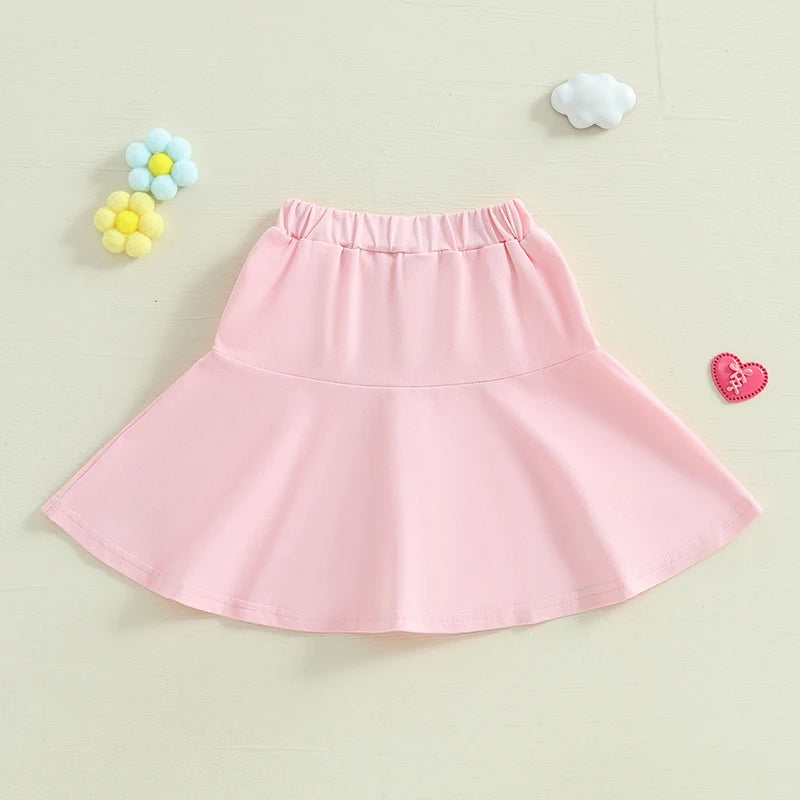 Girls' Ruffled A-Line Skirt - Solid Colour Elastic Waist Mini Skirt