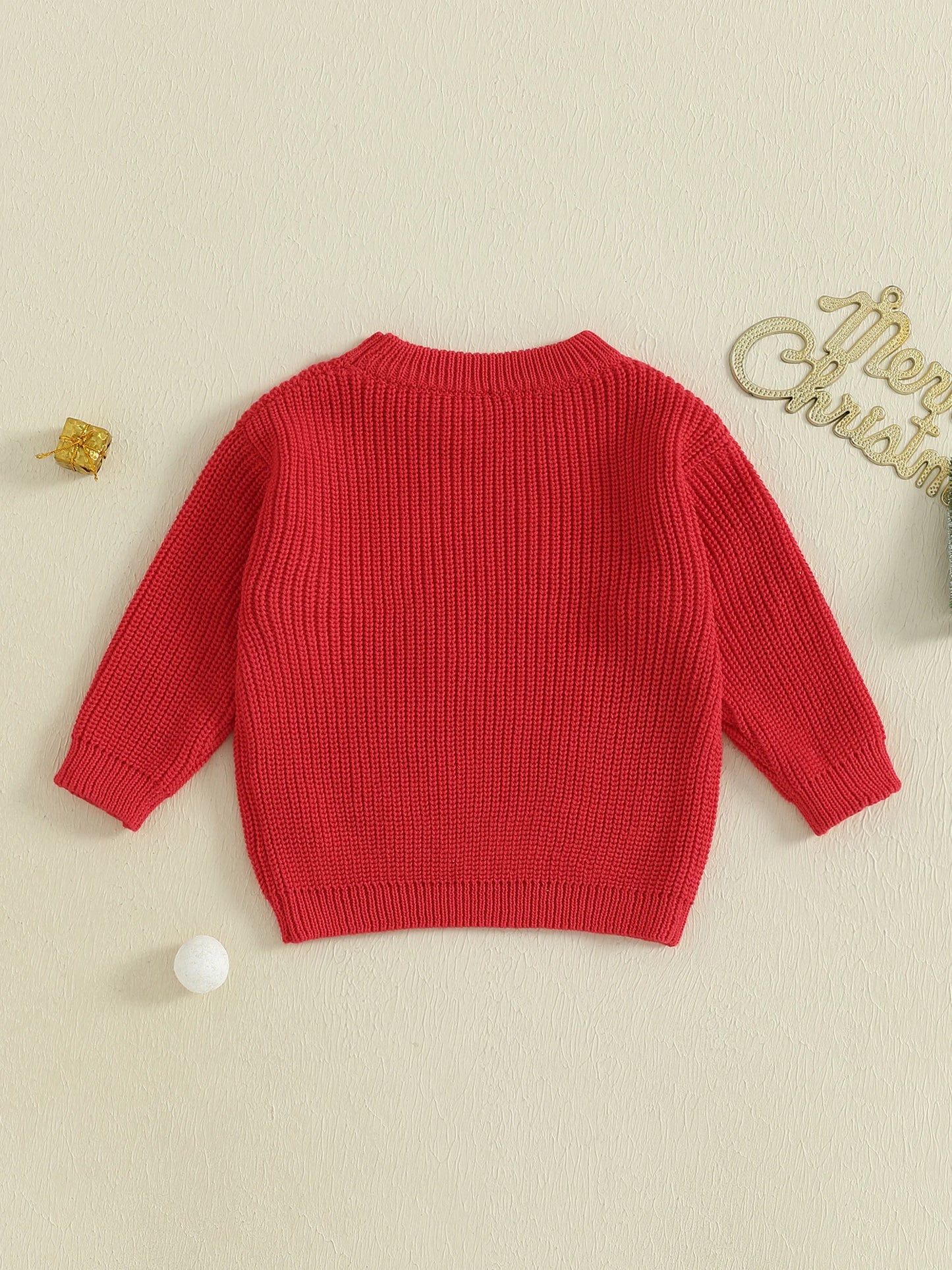 0-5Y Kids Boys Girls Christmas Sweater Letter Embroidered Crew Neck Long Sleeve Pullover Knit Top