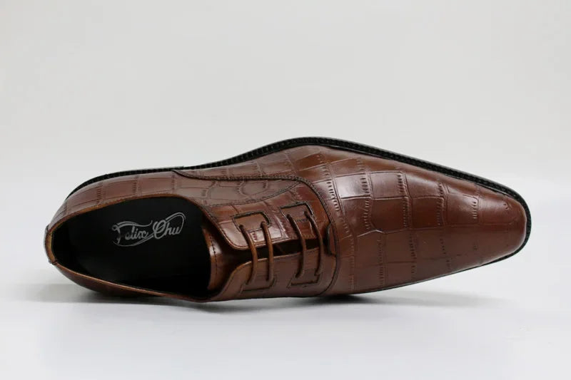 Crocodile Pattern Square Toe Brogue Leather Oxford Shoes