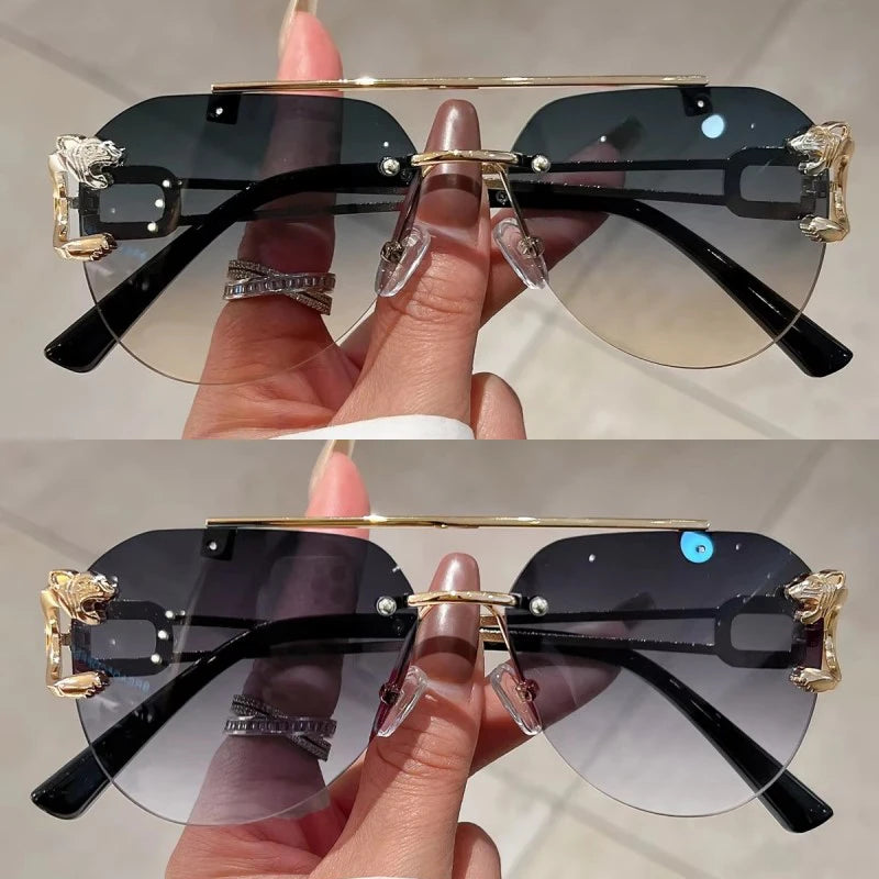 Unisex 2 Pairs Per Set Rimless Gradient Double Bridge Sunglasses