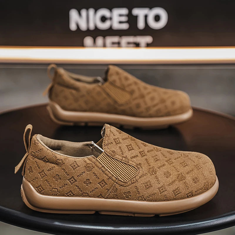 Men's Print Loafers Slip-on Suede Leather Flat Shoes
