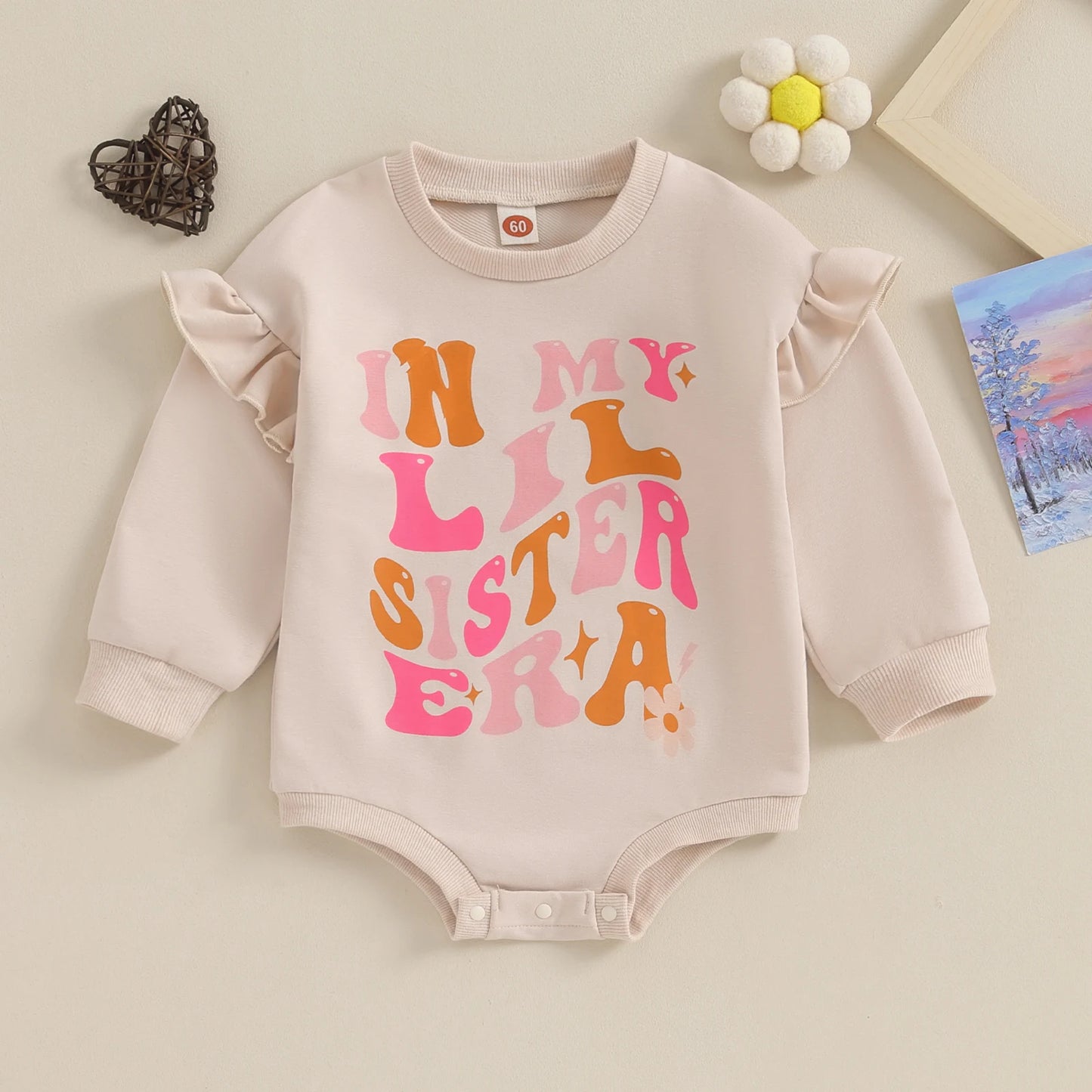 0-6Y Girl Sweatshirt/Romper Ruffles Long Sleeve Colourful Letter Print Jumpsuits Babygrow