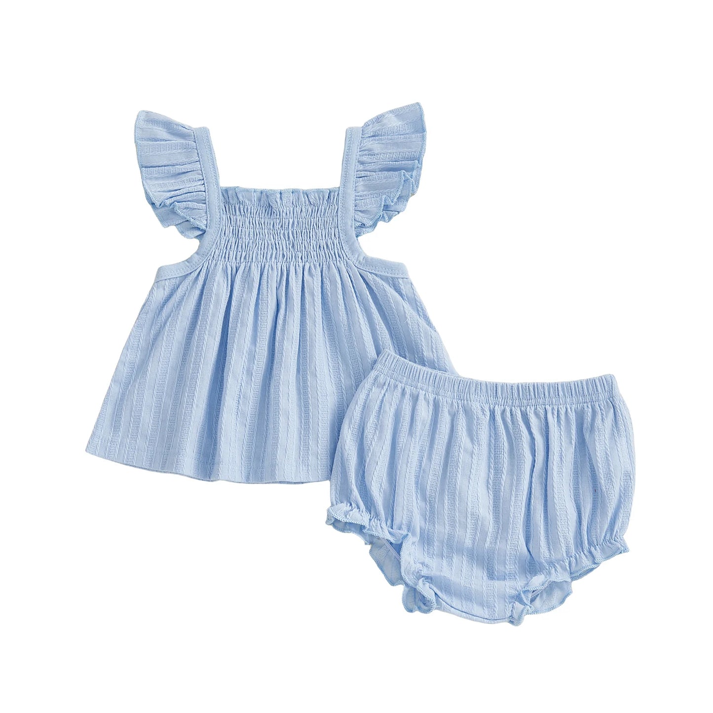 Baby Girls Summer Outfit Set - Flying Sleeve Top & Ruffle Shorts (0-24M)