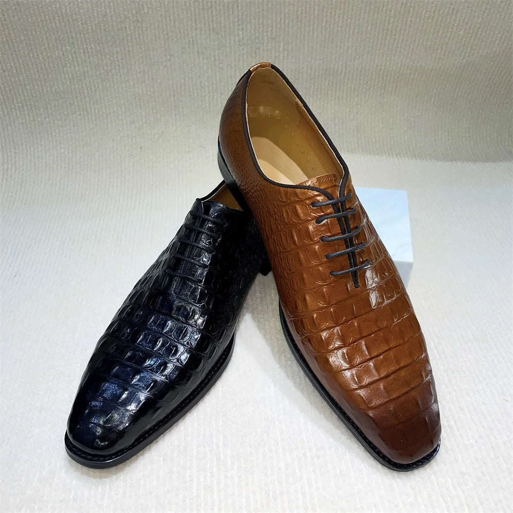 Hand-Painted Python Pattern Pointed Toe Oxford Dress Shoes