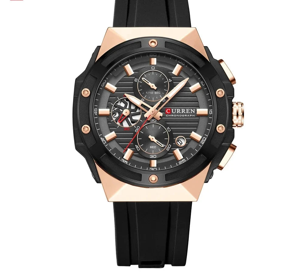 Fashionable Sports Multifunctional Chronograph Watch with Silicone Strap