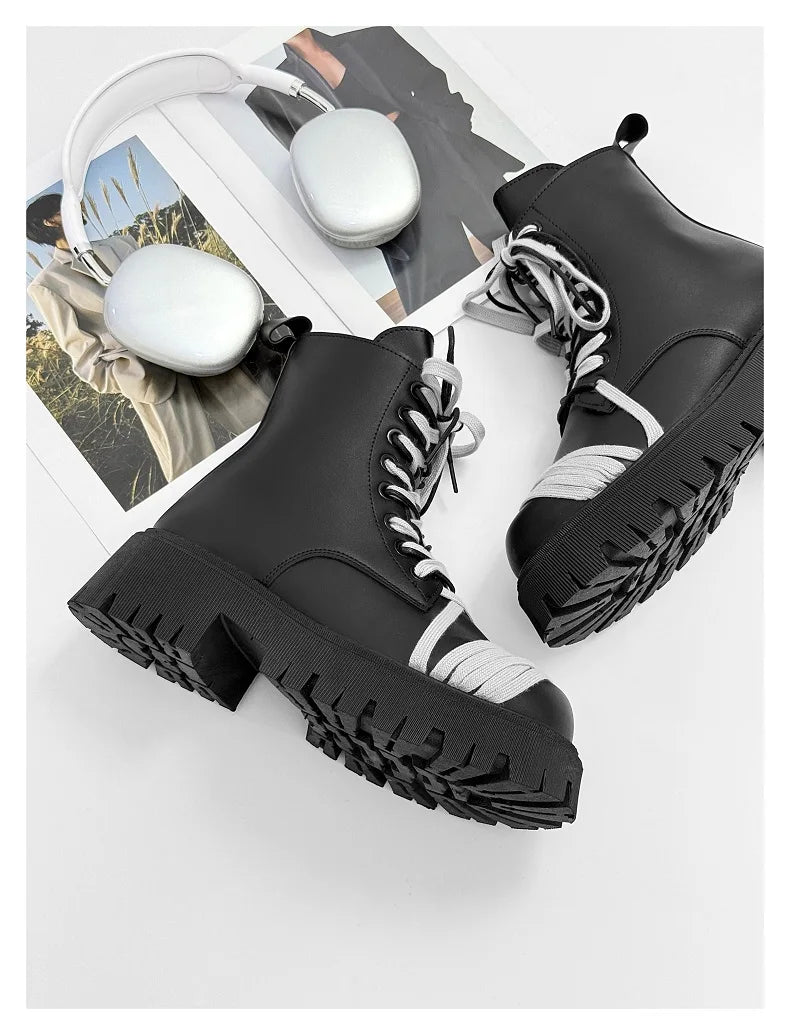 Men's Leather Platform Motorcycle Boots - Retro Street Ankle Sneakers